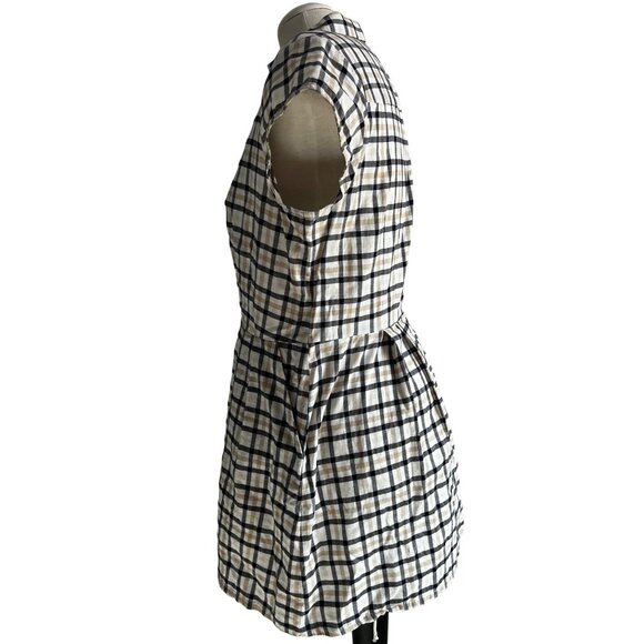 Pendleton Plaid Mini Dress Sz 12 (M/L) Womens Navy Blue Tan Short Sleeve Button - Picture 4 of 16